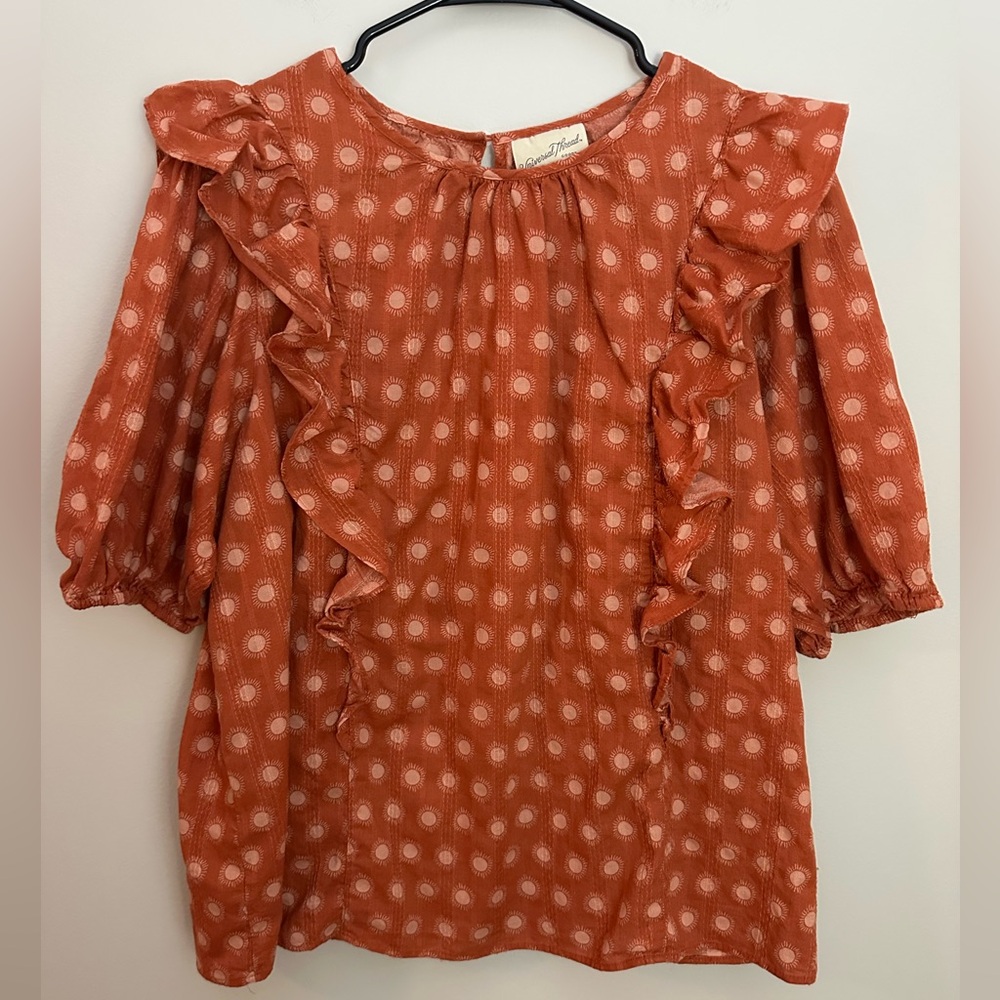 Universal Thread Ruffle Blouse Large Rust EUC
